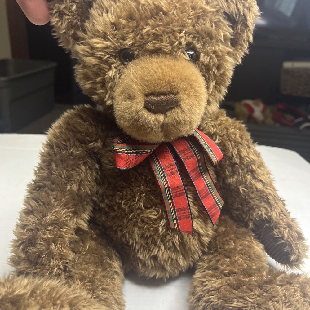 16" Gund Bear With Plaid Ribbon Plush Bear